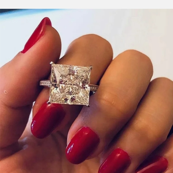 Sterling Silver Stamped S925 Diamond Princess Ring - Picture 4 of 5